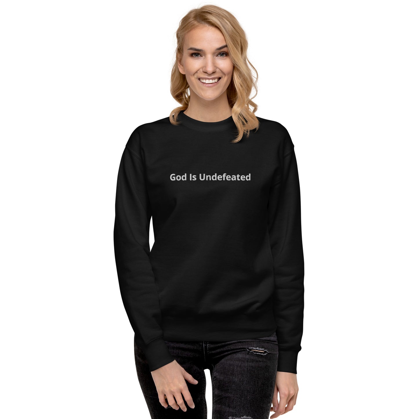 Womens Premium God is Undefeated Sweatshirt