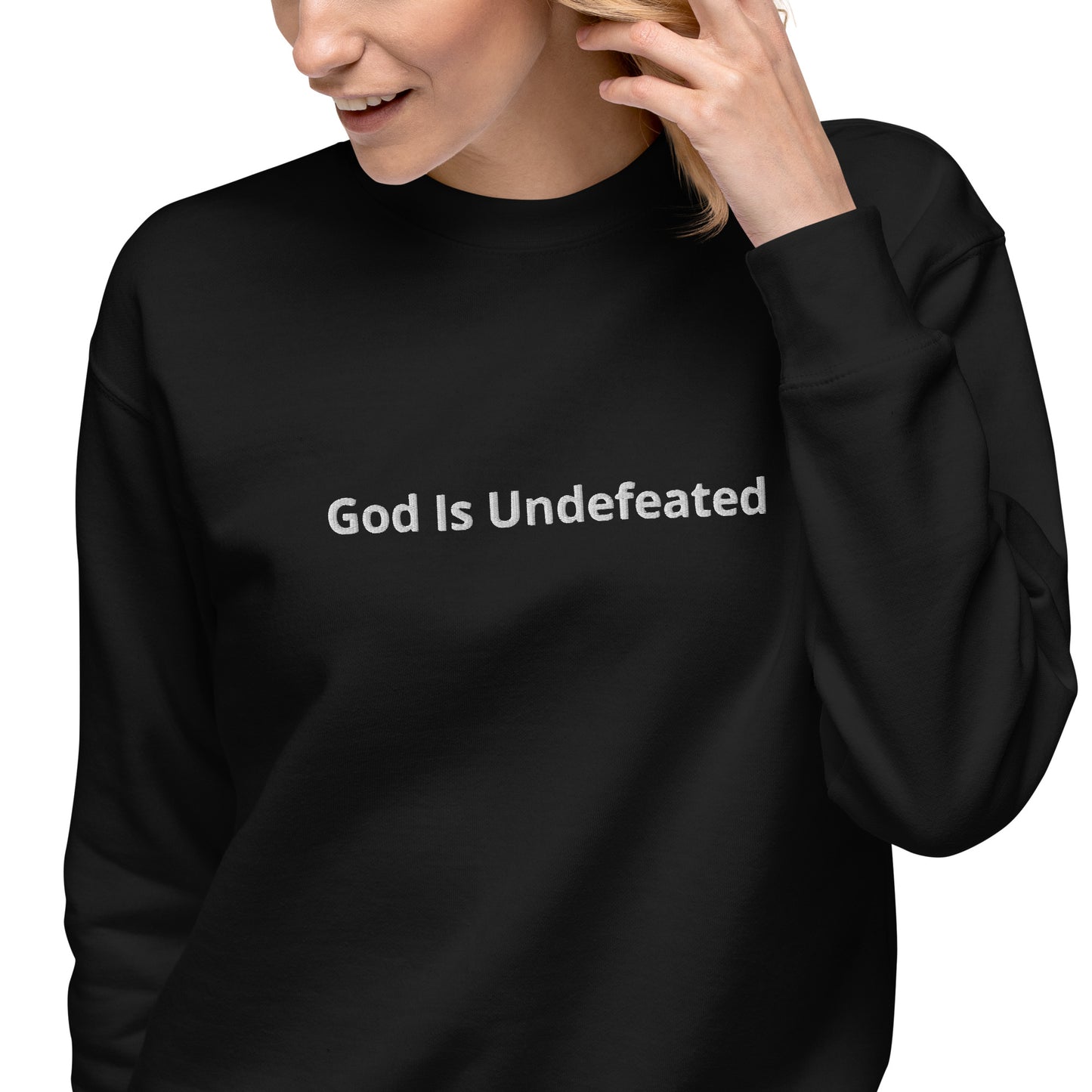 Womens Premium God is Undefeated Sweatshirt