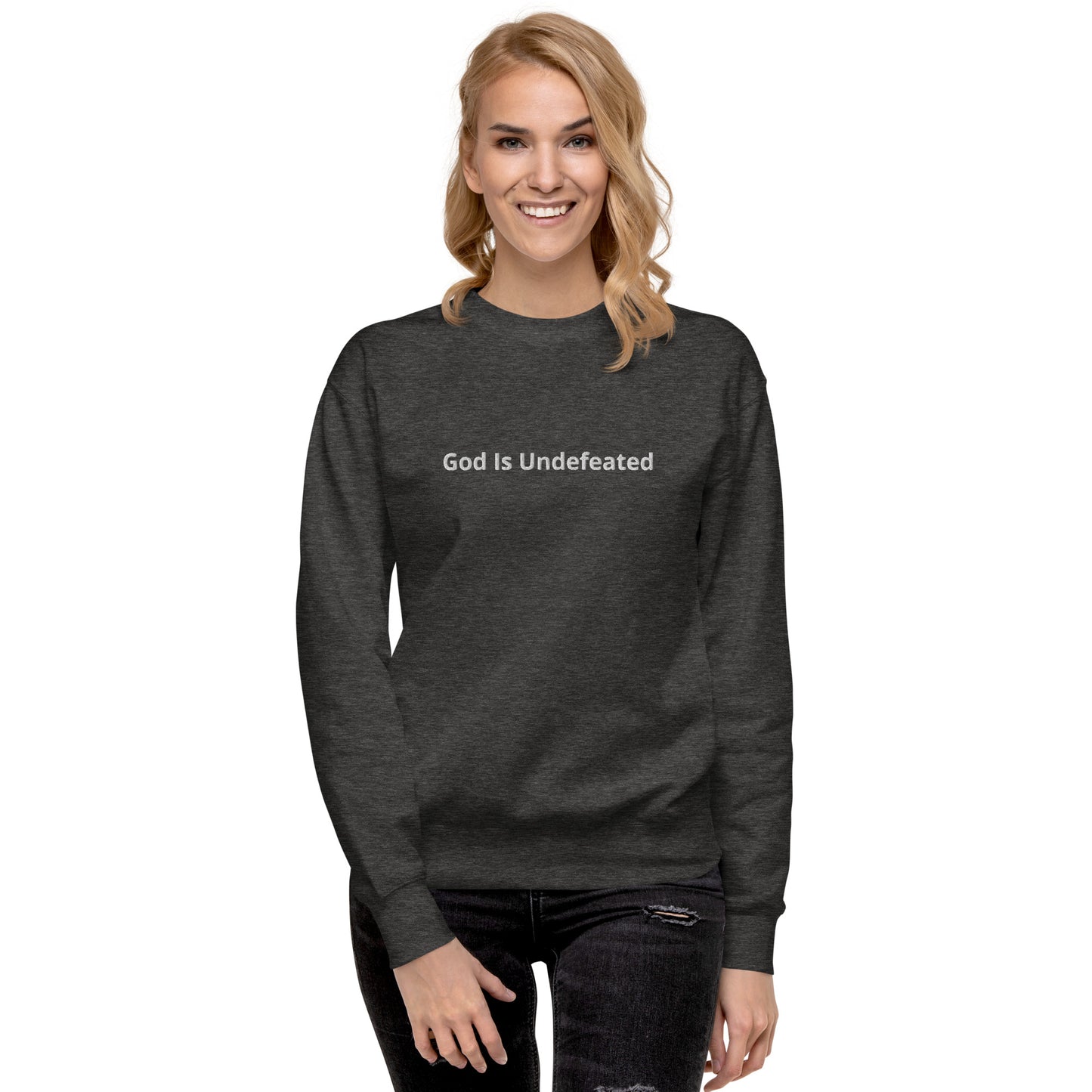 Womens Premium God is Undefeated Sweatshirt