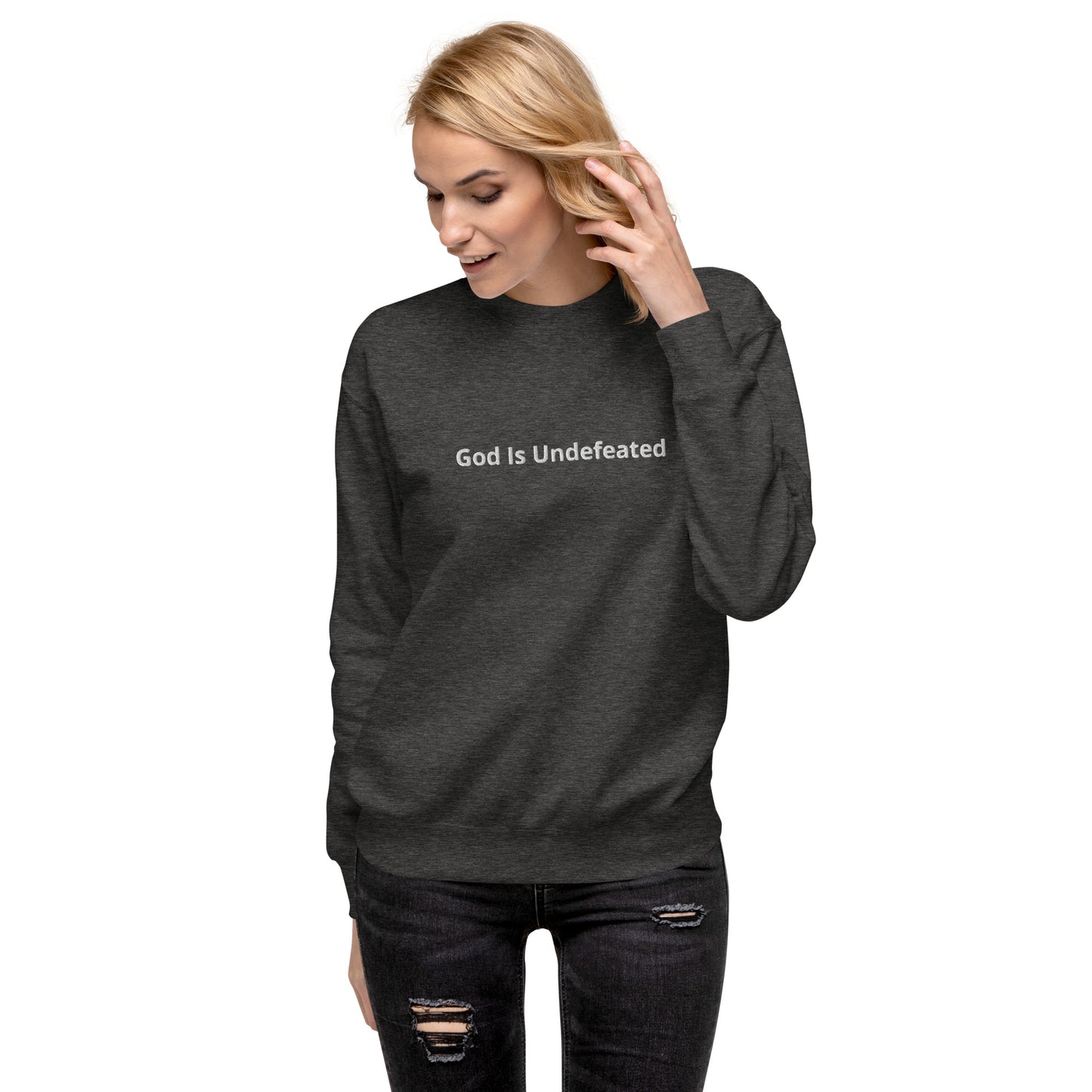 Womens Premium God is Undefeated Sweatshirt