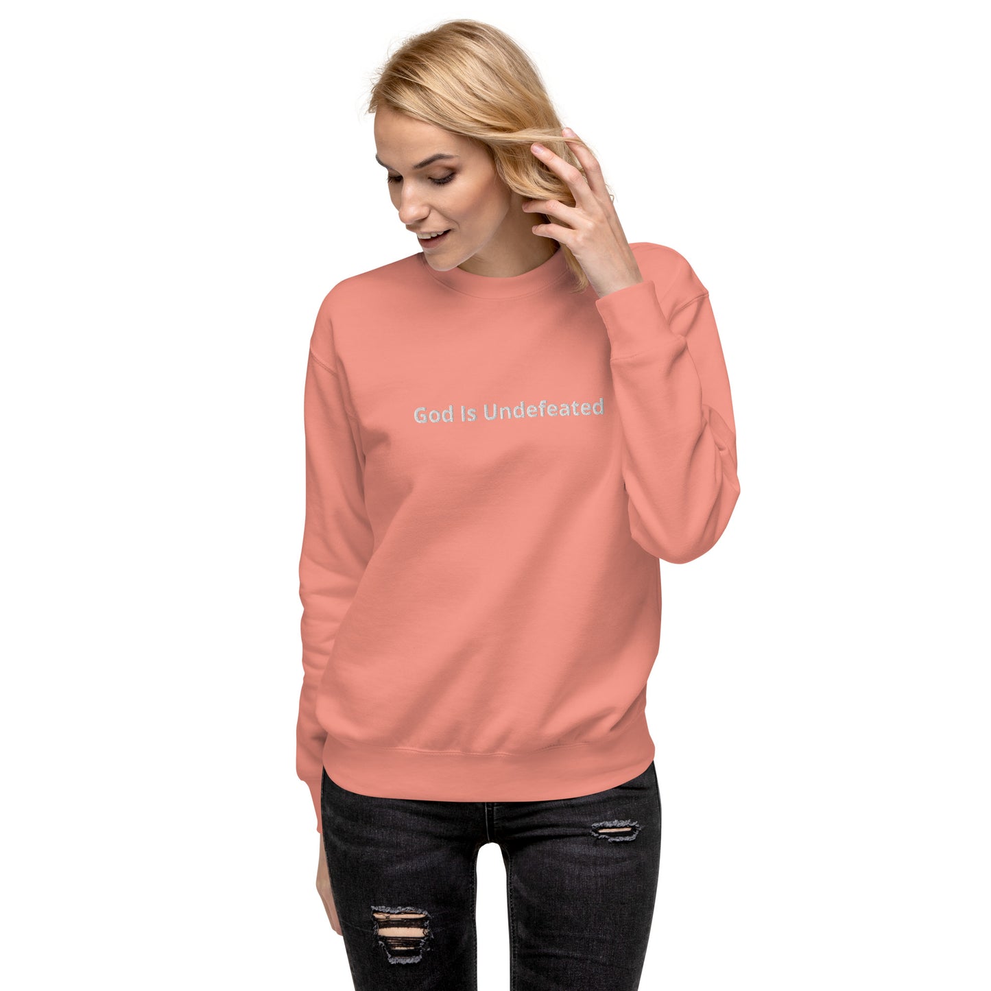 Womens Premium God is Undefeated Sweatshirt