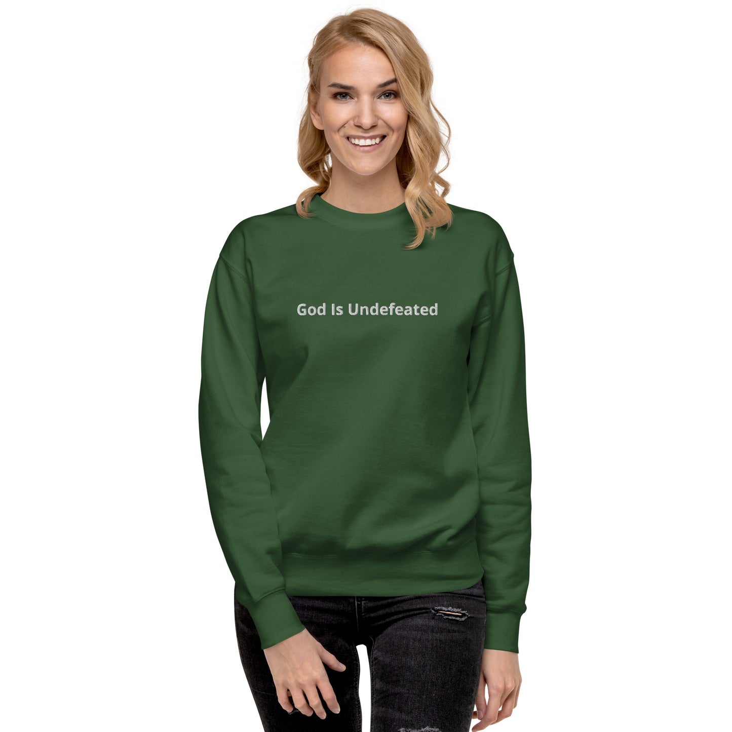 Womens Premium God is Undefeated Sweatshirt