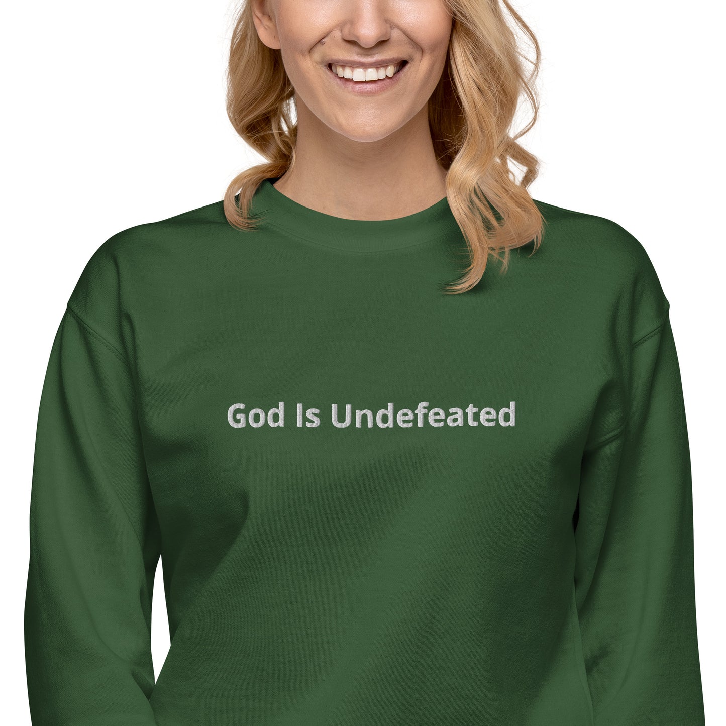 Womens Premium God is Undefeated Sweatshirt