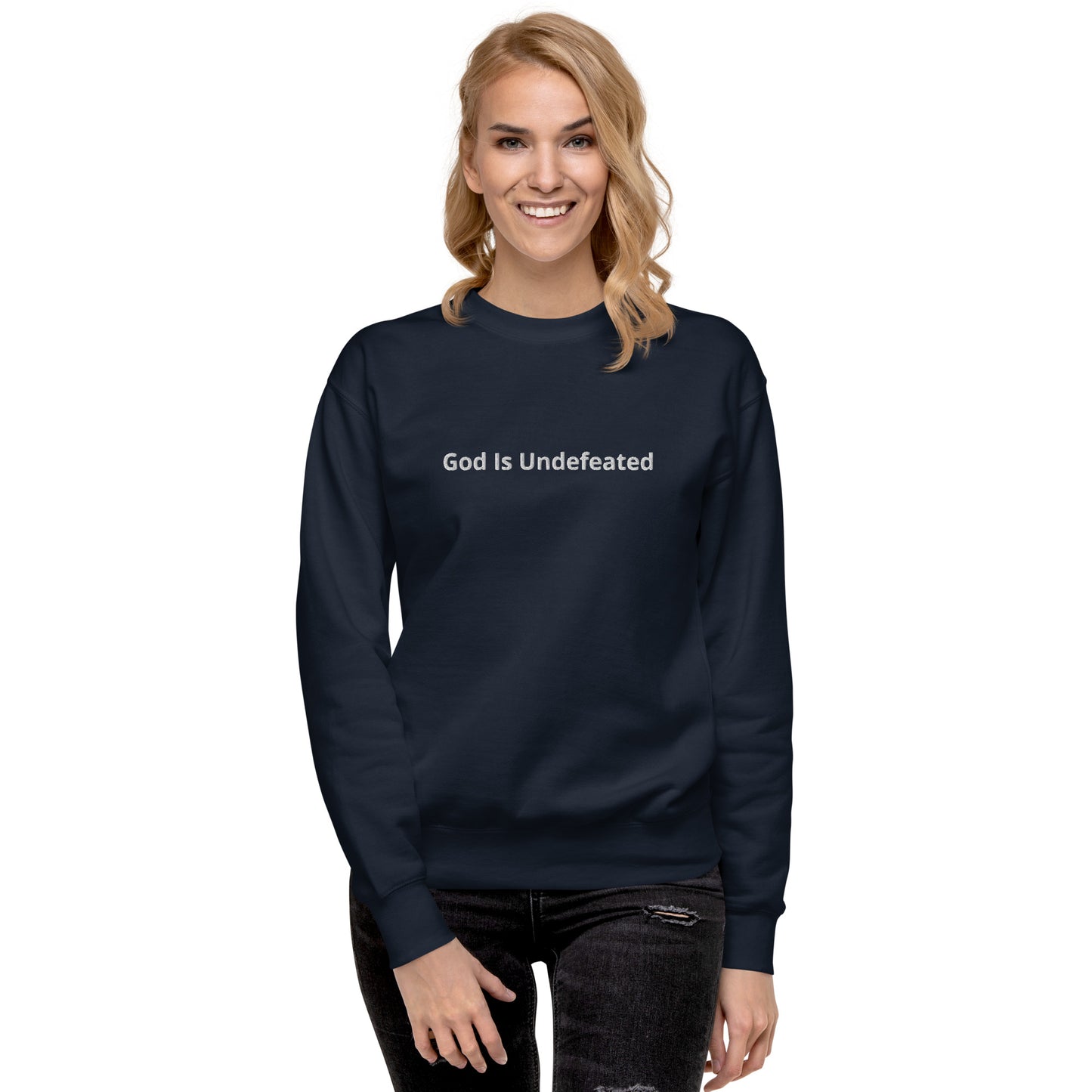 Womens Premium God is Undefeated Sweatshirt