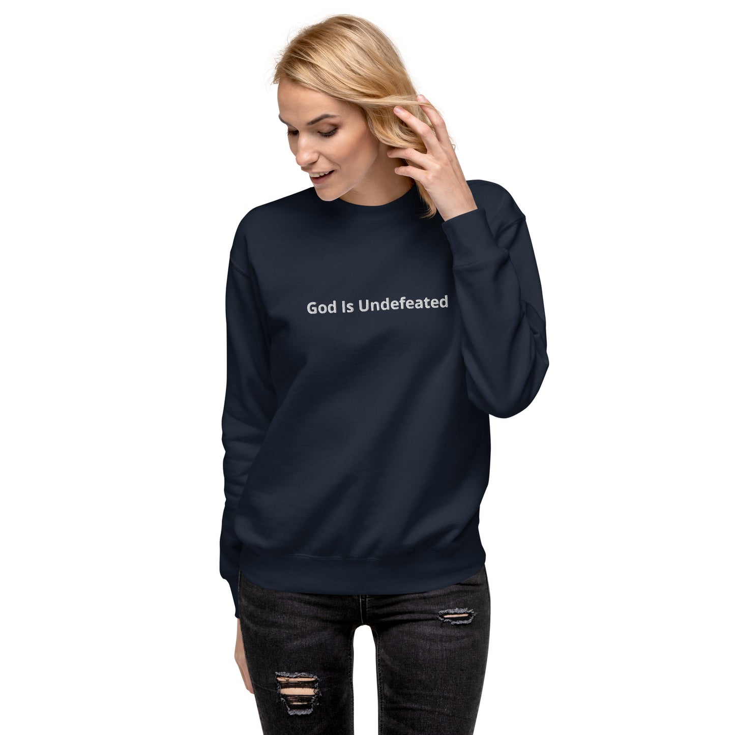 Womens Premium God is Undefeated Sweatshirt