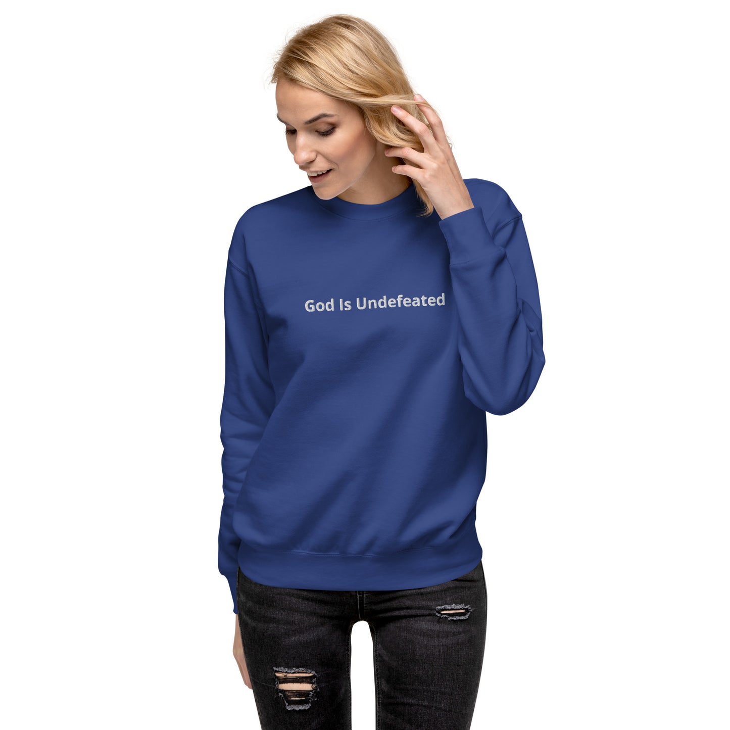 Womens Premium God is Undefeated Sweatshirt