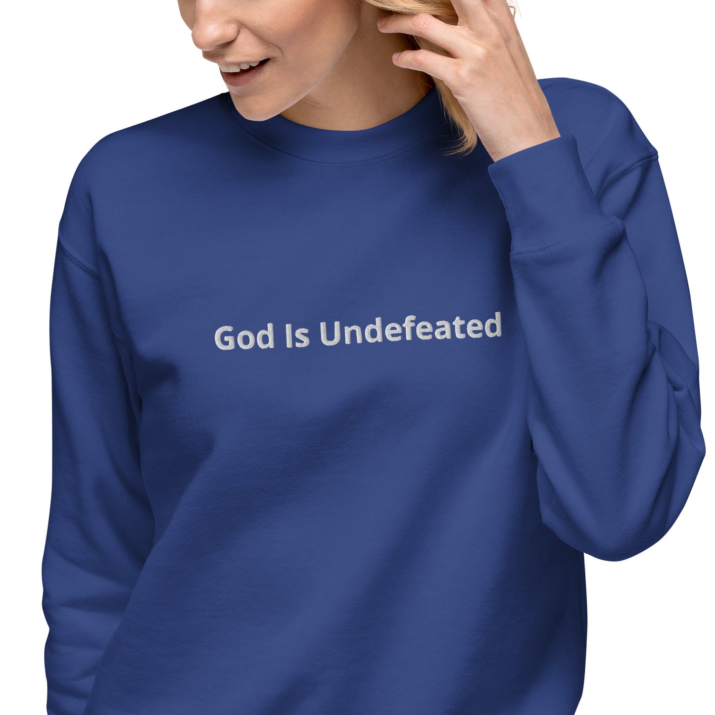 Womens Premium God is Undefeated Sweatshirt