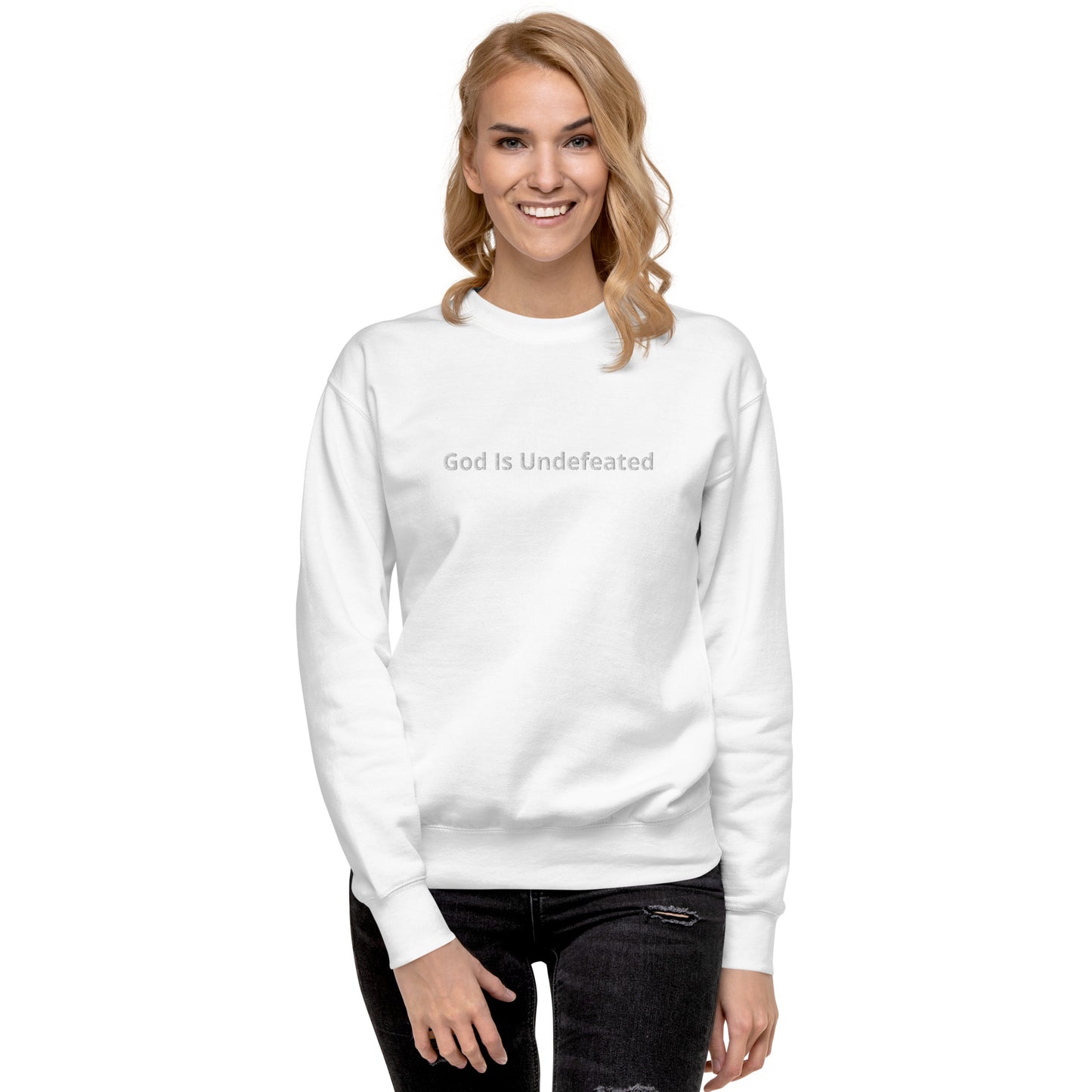 Womens Premium God is Undefeated Sweatshirt