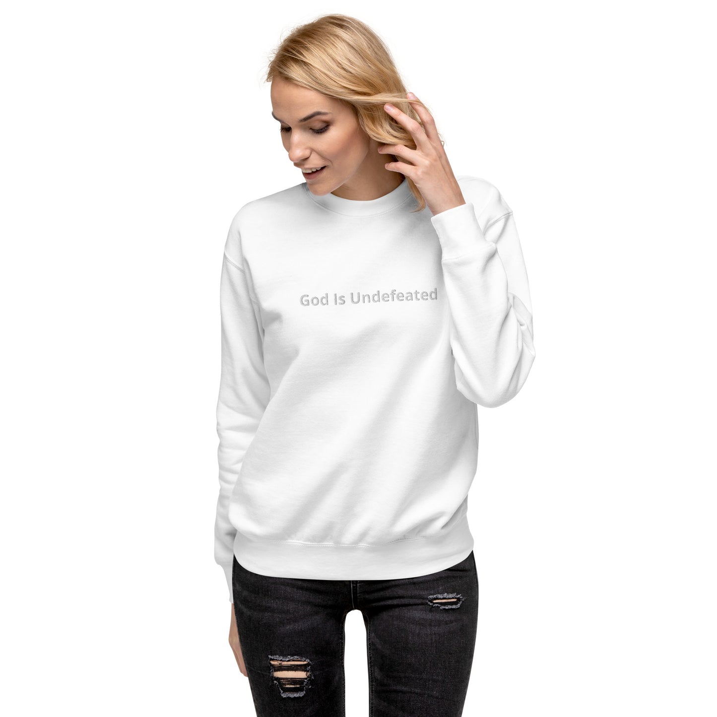 Womens Premium God is Undefeated Sweatshirt