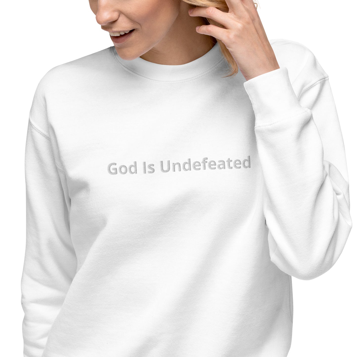 Womens Premium God is Undefeated Sweatshirt